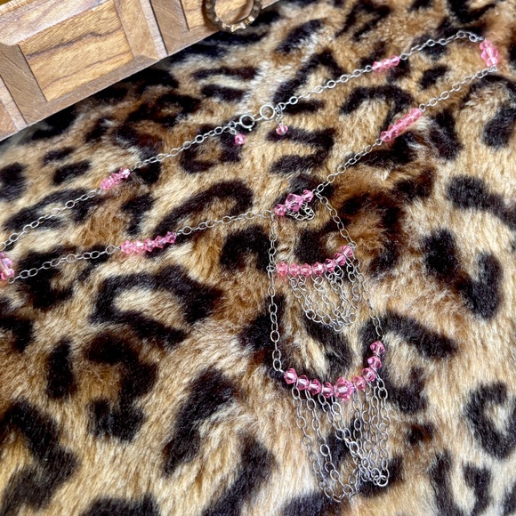 Vintage Chain and Bead Tiered Necklace 70s 80s 90s Silver and Pink - Picture 4 of 5